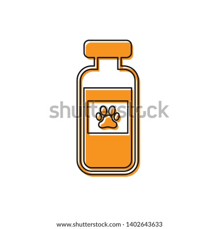 Orange Pets vial medical icon isolated on white background. Prescription medicine for animal. Vector Illustration
