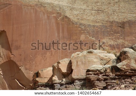 Capital Reef National Park cliff drawings ancient humans. Utah, USA.