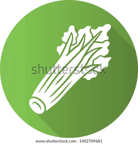 Celery flat design long shadow glyph icon. Leaves. Agriculture plant. Salad ingredient. Healthy nutrition. Diet. Greenery. Vitamin. Vegetarian and vegan food. Vector silhouette illustration