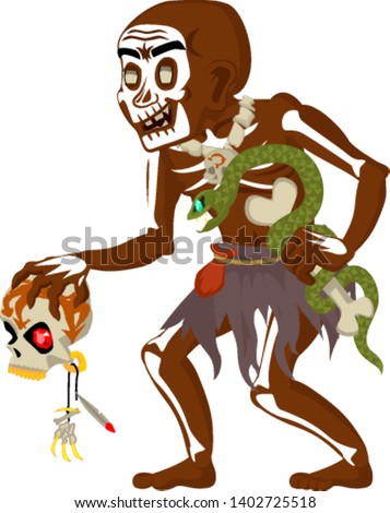 African voodoo witchcraft hoodoo shaman dungeon dark wood evil minion fantasy medieval action game RPG character layered animation ready character vector illustration