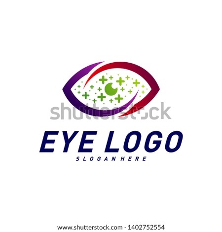 Eyes with Icons Health logo Design concept Vector. Health eye logo Template. Icon symbol.