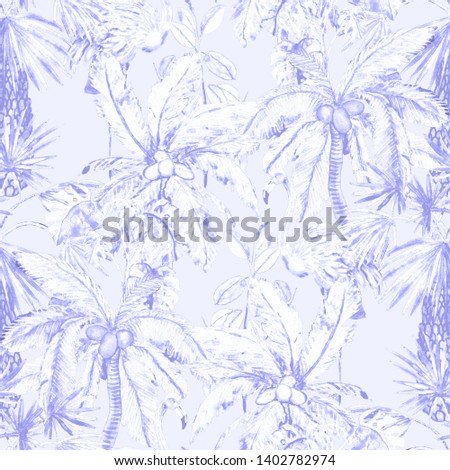 Tropical seamless pattern with watercolor flamingo and palms. Watercolor illustration. Tropical illustration. Wildlife seamless pattern