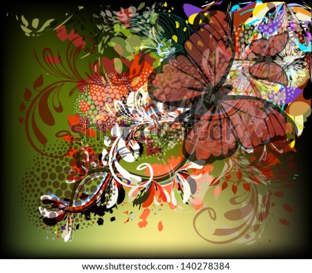 Floral abstraction with butterflies