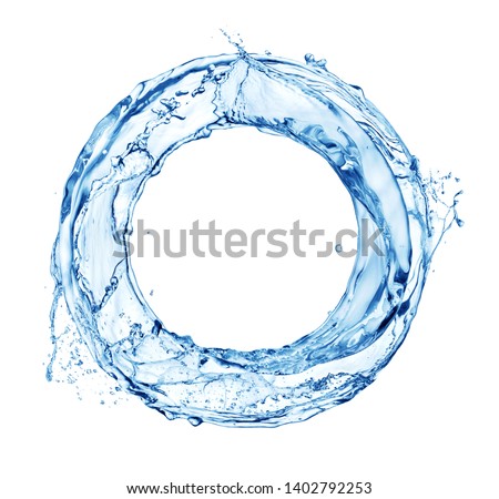 Water splash in circle. Round water shape isolated on white background Royalty-Free Stock Photo #1402792253