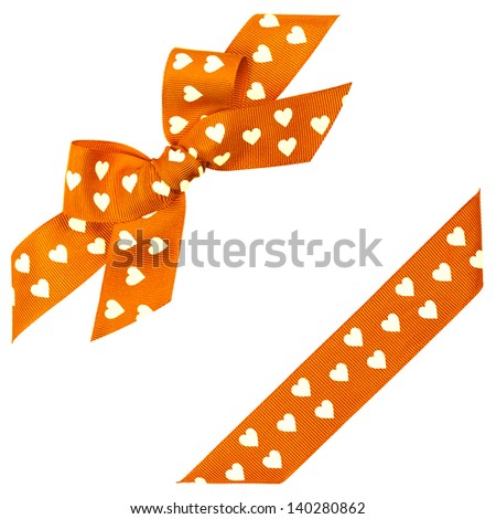 orange bow with hearts and ribbon