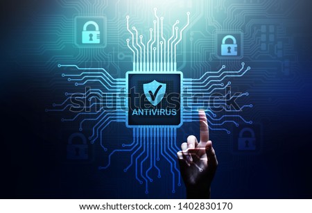 Antivirus Cyber security Data protection Technology concept on virtual screen. Royalty-Free Stock Photo #1402830170