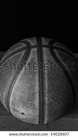 old leather basketball, in black and white