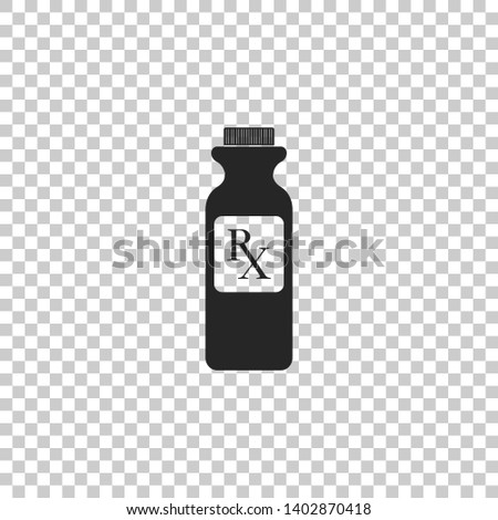 Pill bottle with Rx sign and pills icon isolated on transparent background. Pharmacy design. Rx as a prescription symbol on drug medicine bottle. Flat design