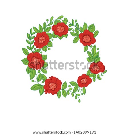 Red flowers floral wreath vector illustration. Great for Thank you card, Birthday card and other congratulation cards.