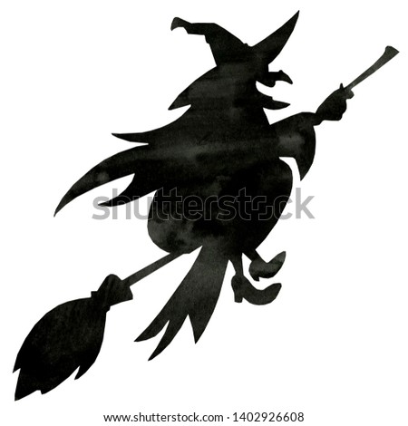 Watercolor Witch Silhouette Illustration, Witch Silhouette Clipart