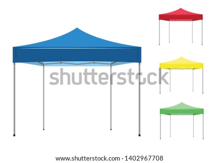 Isolated foldable pop up canopy tent used for outdoor events and other activities with different colors. Editable Clip Art.