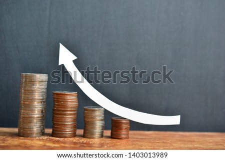 money coins saving set increase to high profit interest for concept investment mutual fund finance and business