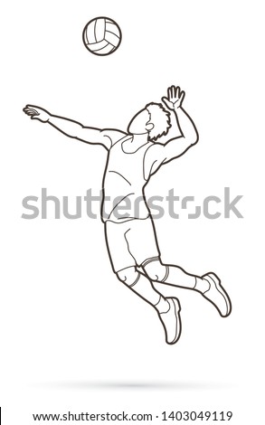 Man volleyball player jumping action cartoon graphic vector