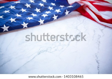 Antique America flag waving pattern background in red blue color concept for USA 4th july independence day, symbol of patriot freedom on white marble. Glory pride in memorial day of liberty