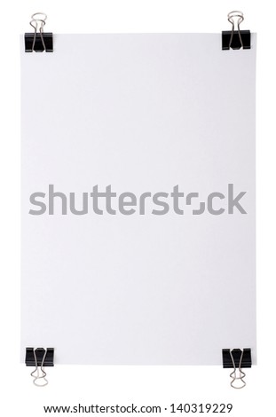 White paper for letter with clip isolated on a white background