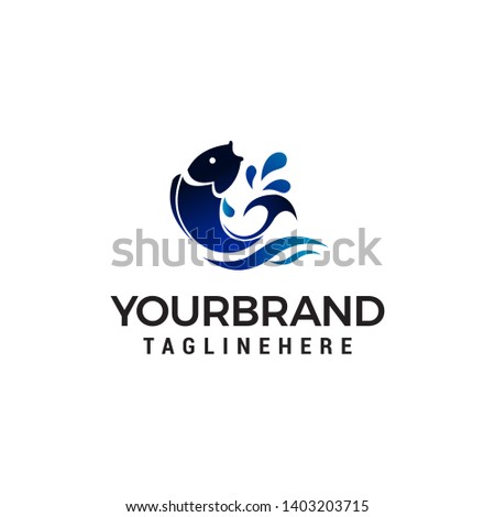 fish jumping logo design concept template vector