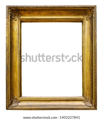 Picture gold wooden ornate frame for design on white isolated background