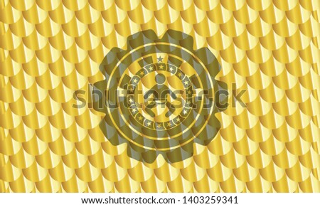 baby icon inside shiny golden badge. Scales pattern. Vector Illustration. Detailed.