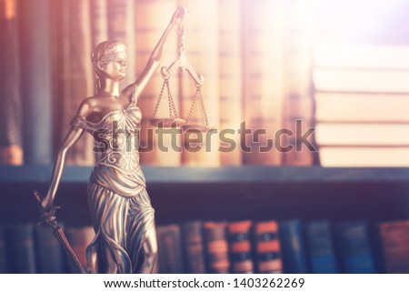 Legal law concept, Statue of justice on library background