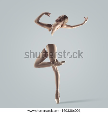 Graceful ballet dancer or classic ballerina dancing isolated on studio background. Woman's beautiful dance. The grace, artist, contemporary, movement concept. Abstract design.