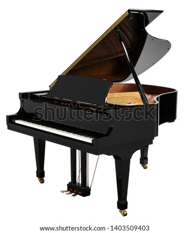 Grand piano black open with clipping path.