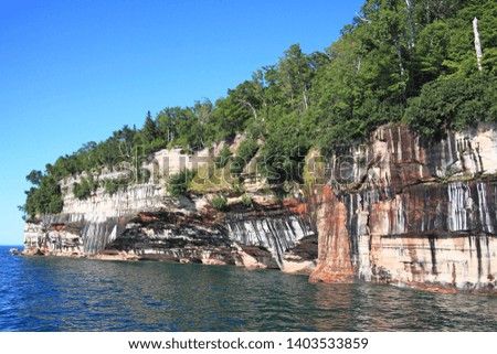 Pictured Rocks photographed from a boat on Lake Superior, Michigan, USA