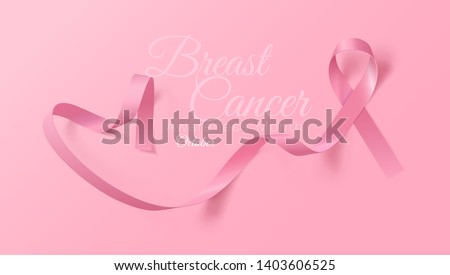 Breast Cancer Awareness Calligraphy Poster Design. Realistic Pink Ribbon. October is Cancer Awareness Month. Vector Illustration Royalty-Free Stock Photo #1403606525