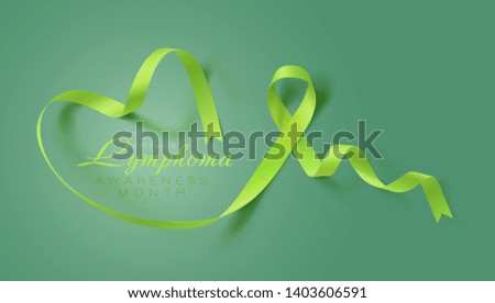 Lymphoma Awareness Calligraphy Poster Design. Realistic Lime Green Ribbon. September is Cancer Awareness Month. Vector Illustration