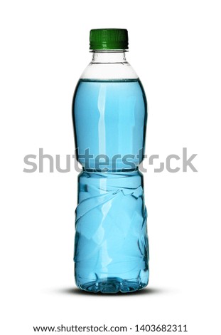 
small plastic bottle with water on a white background