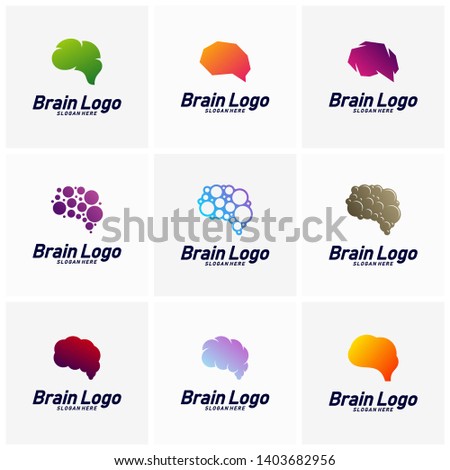 Set of Brain logo design vector, Mind concept logo template, Icon Symbol