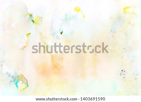 Abstract light orange, blue, yellow watercolor blurred background paper texture Royalty-Free Stock Photo #1403691590