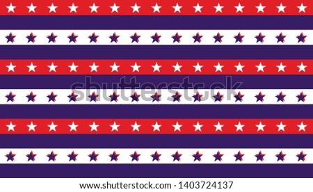 American President Day Abstract Seamless Pattern with Stars colored as USA Flag . Vector Illustration for Celebration Holiday 4 of July Background, White star sparkles lines on Blue and Red Stripes
