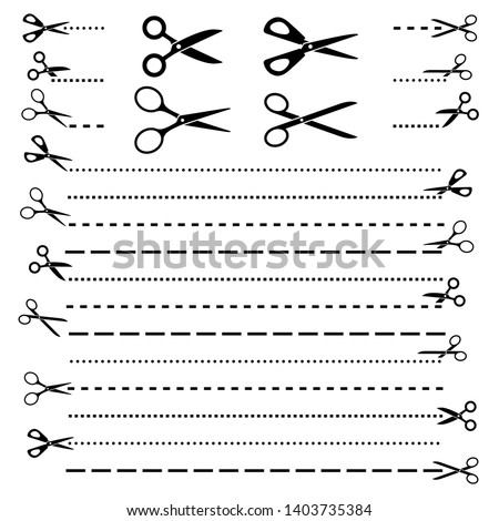 Scissors cut lines different icons isolated vector set