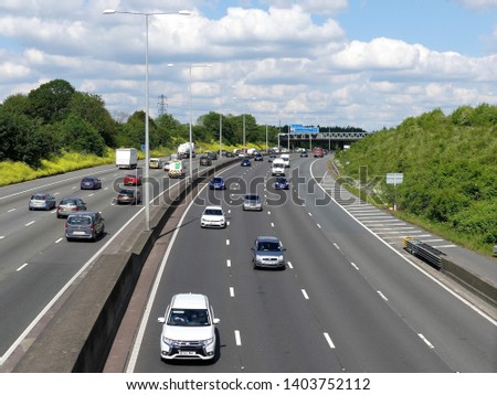 M25 London Orbital Motorway near Junction 18 in Hertfordshire, UK Royalty-Free Stock Photo #1403752112