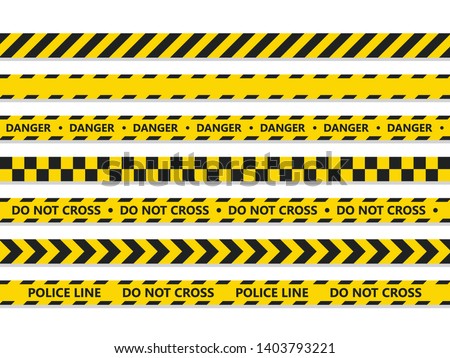	
Crime line tape. Police danger caution vector yellow barrier. Not cross security line