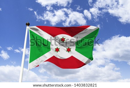 Burundi Flag Mockup fluttering in the wind. Small African country wedged between: Democratic Republic of the Congo, Rwanda and Tanzania. It is among the poorest countries in Africa and the world.