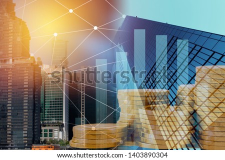Double network business connection on trading graph. Royalty-Free Stock Photo #1403890304