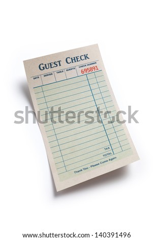 Blank Guest Check, concept of restaurant expense. Royalty-Free Stock Photo #140391496