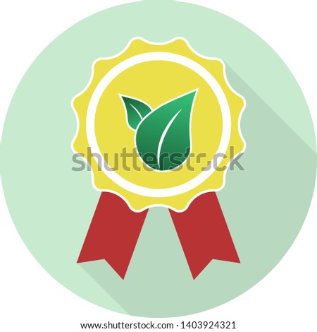 flat gold medal with green leaves icon on green background and shadow