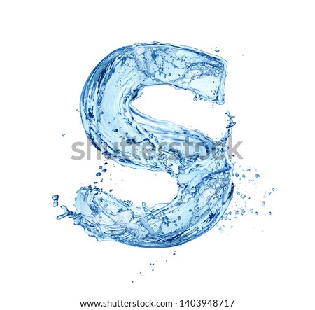 blue water splash alphabet letter S isolated on white background
