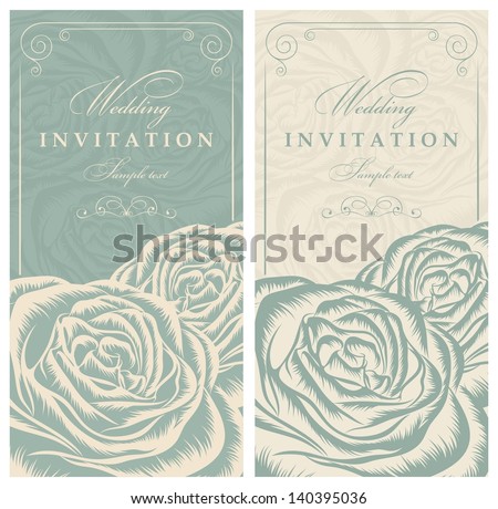 Invitation card with roses green and beige