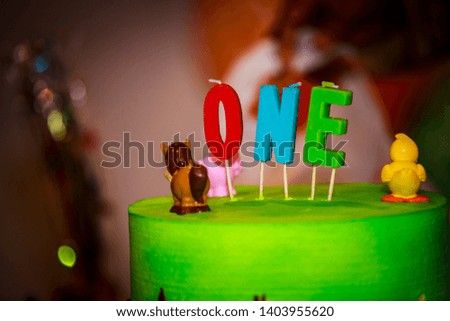 delicious cake with candle number one celebration - Image