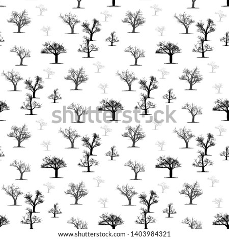 Nature seamless pattern. Forest tiled background. Trees seamless pattern. Floral black and white wallpaper eps10