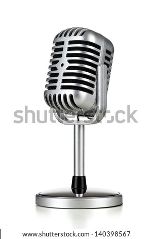 Vintage silver microphone isolated on white background Royalty-Free Stock Photo #140398567