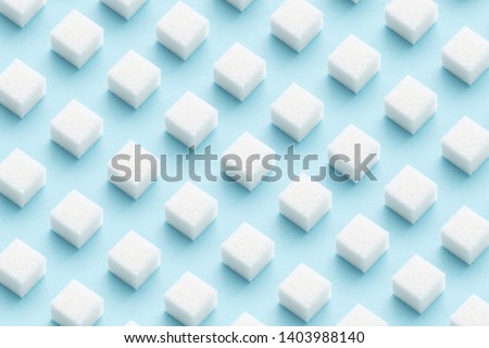 Sugar cubes pattern on light blue background. Abstract, minimal style. Pastel color. Royalty-Free Stock Photo #1403988140