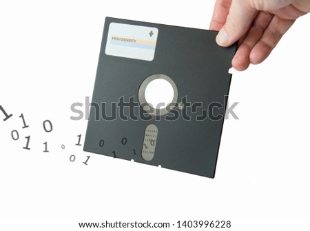 An isolated diskette with a simulation of binary data. This simulation can be for reading, writing or data loss