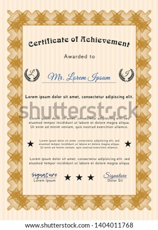 Orange Certificate diploma or award template. Printer friendly. Customizable, Easy to edit and change colors. Beauty design. 