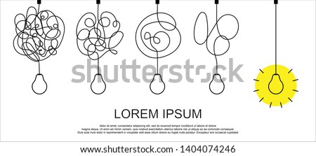 Simplifying the complex, confusion clarity or path vector idea concept with lightbulbs. Simplification streamlining process, straight and curve vector illustration Royalty-Free Stock Photo #1404074246