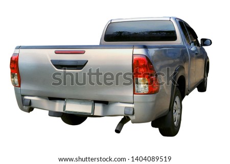 Photos on the gray pickup truck, isolated on white background