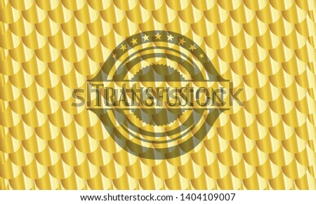 Transfusion shiny golden badge. Scales pattern. Vector Illustration. Detailed.